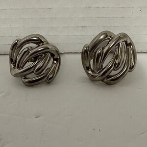 Givenchy Vintage Elegant Silver Tone Clip Knot Earrings